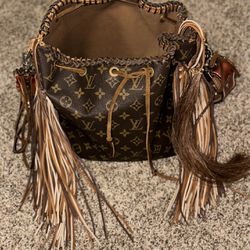 Western boho Louis Vuitton revamped champagne bag for Sale in