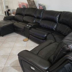 6 piece  leather sectional  dark brown  2 full recliner  move must sale