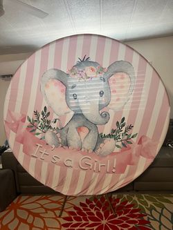 It's a Girl Baby Shower Round Backdrop