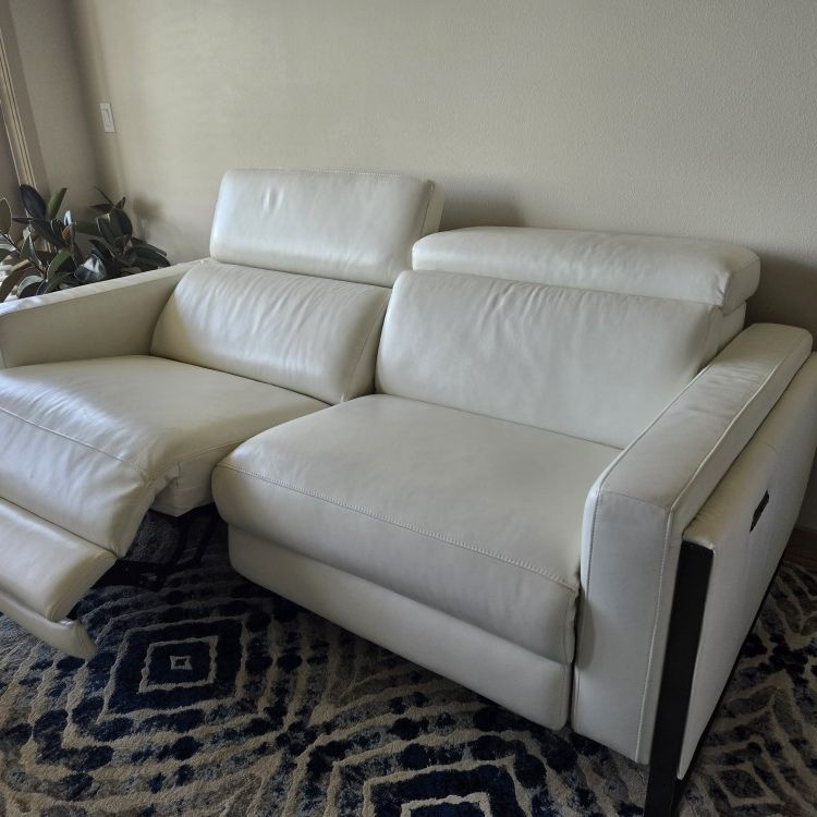 White Leather Reclining Loveseat