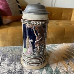 RARE stoneware pewter kid tankard German beer stein collectible Princess 8.5” stamped limited edition numbered prince fairytale Germany