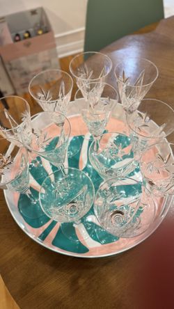 Cut Glass Champagne Flutes, 12 Matching Glasses