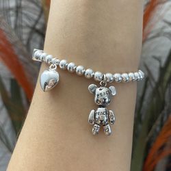 S925 silver heart bear cube bracelet For Women Girls 