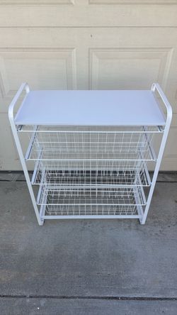 White Metal Wire Basket Storage Rack