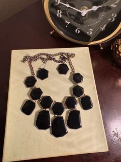 Black Statement Bib Necklace Silver Chain