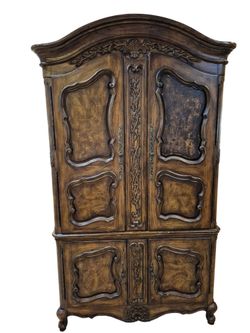 French Provincial Carved Wood Armoire
