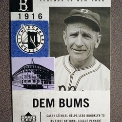 2001 Upper Deck Casey Stengel Brooklyn Dodgers 1916 #13 Baseball Card Vintage Collectible MLB Sports
