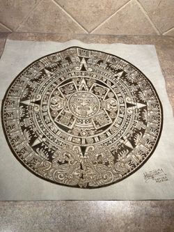 Vintage Aztec Maya Handcrafted Stone of Sun Catcher Calendar on Leather with Hand Tool