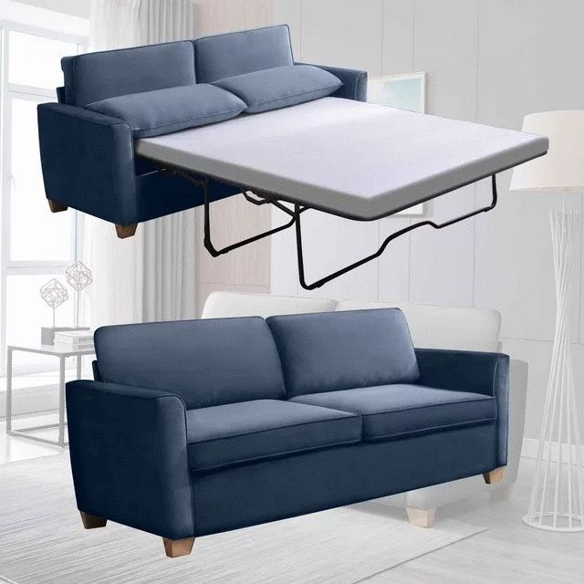 2-in-1 Pull Out Sofa Bed, Velvet Loveseat Sleeper Sofa Bed with Folding Mattress, Pull Out Couch Bed for Living Room, Queen Size Sleeper Sofa