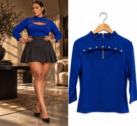 Karen Millen Cobalt Blue Cutout Gold Stud Top Made in UK US 14