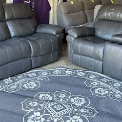 Gray Leather Power Recliner Sofa & Loveseat