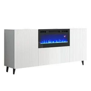 White Server With Fireplace LED Lights New