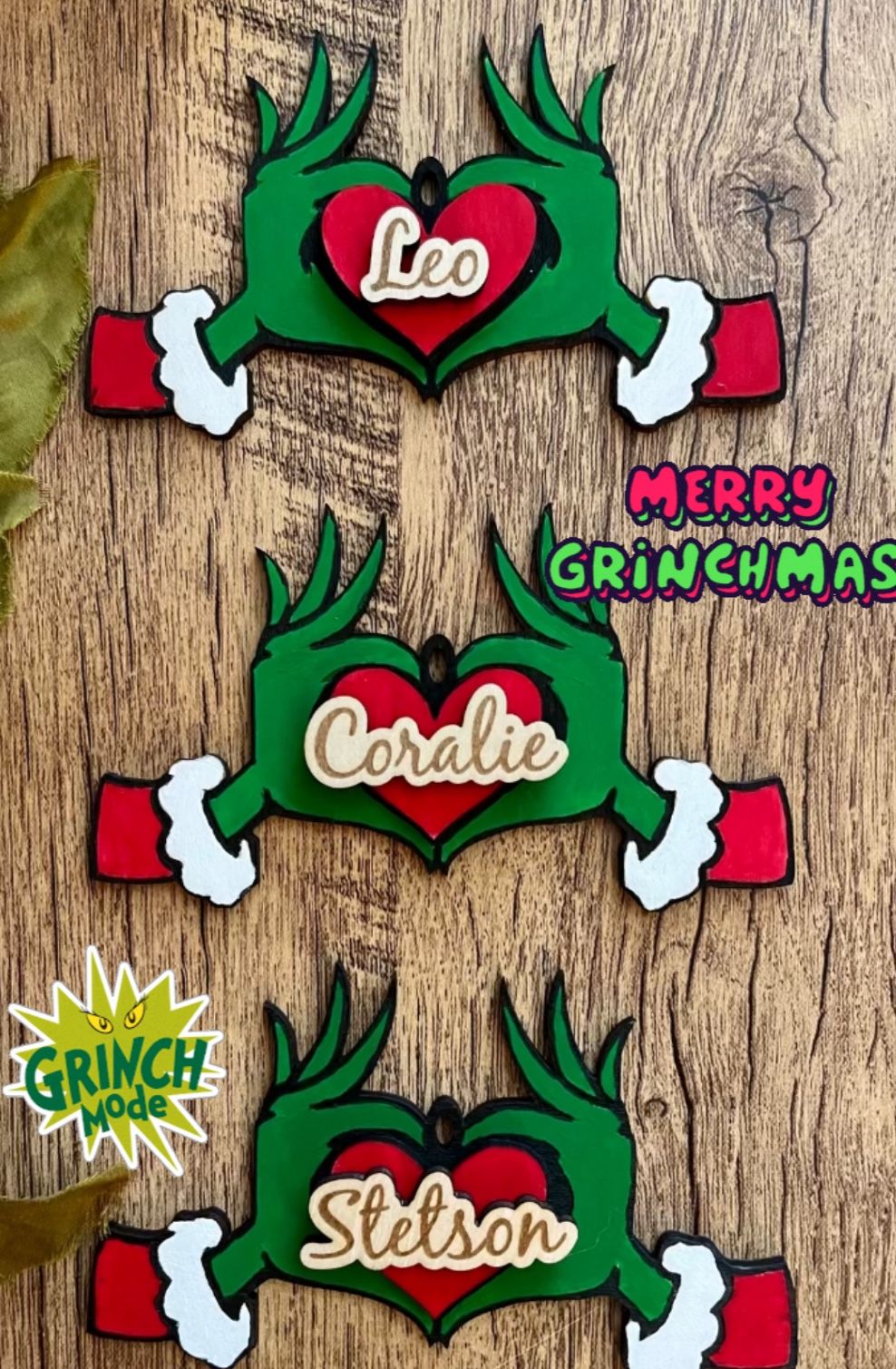 Personalized Green monster Ornament, green hand Christmas Ornament