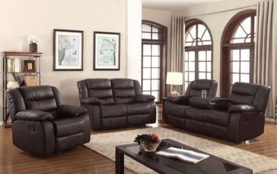 Brand New Brown Leather 3pc Reclining Set & Free Delivery