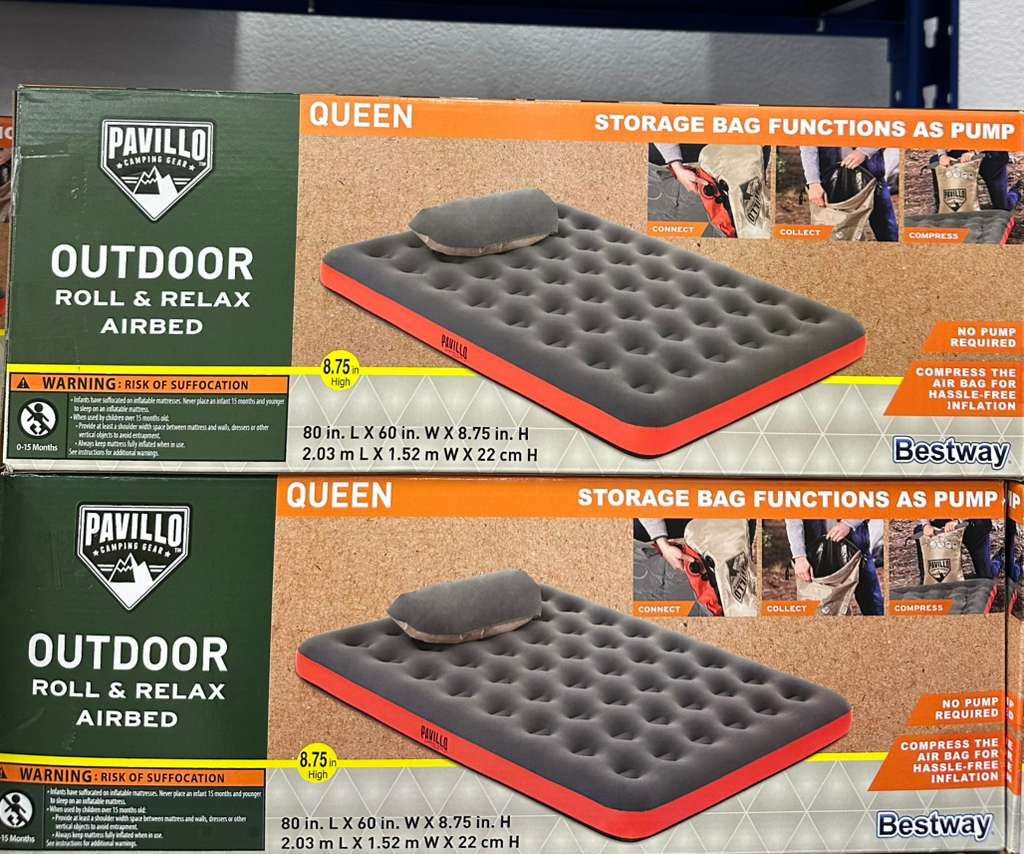 Pavillo Outdoor Roll & Relax Airbed 8.75” Height Mattress With Storage Bag