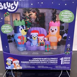 NEW Disney Bluey & Family Airblown Christmas Gemmy Light up Inflatable 8 ft wide x 6.5 ft high yard decor
