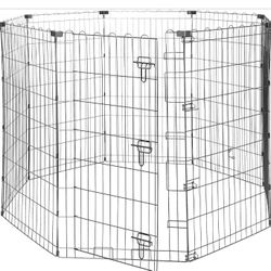 Amazon Basics Foldable Octagonal Metal Exercise Dog Playpen - Indoor/Outdoor, Single Door, Large (8 Panels, 24 x 42), Easy to assemble and store, 42" 