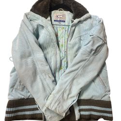 O’Neill Freedom Series Light Blue Corduroy Jacket with Faux Fir Collar, Size Med