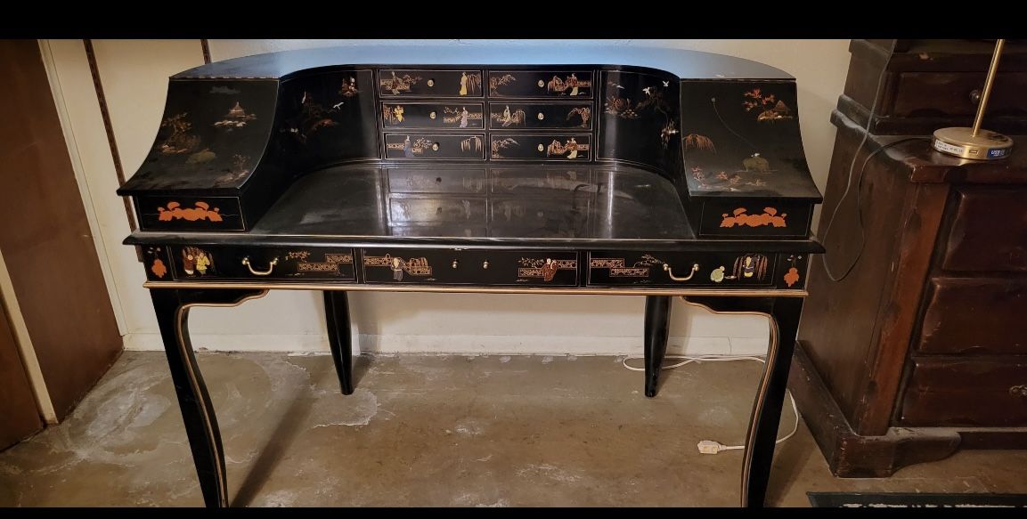 chinoiserie black lacquer writing desk Asian Antique Furniture Lacquer