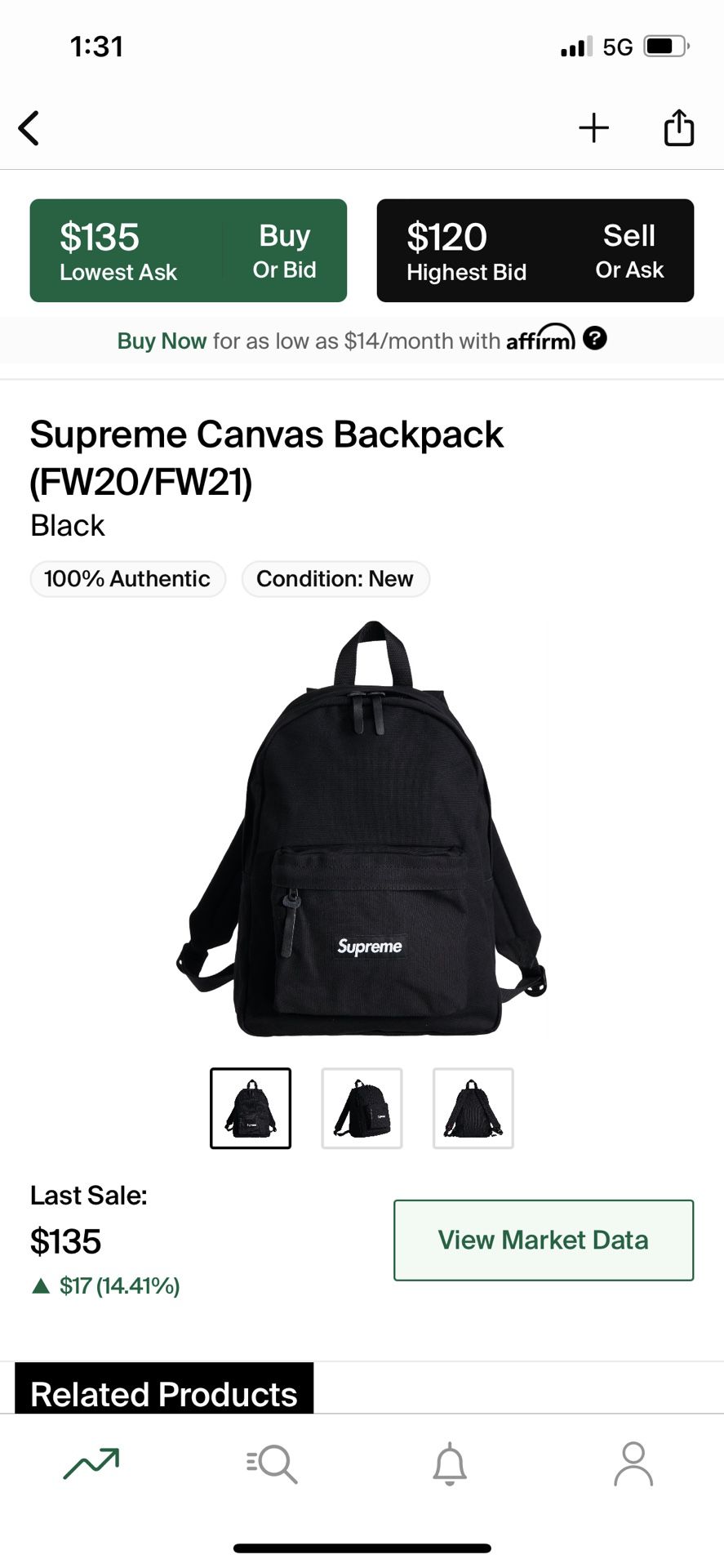 Supreme Black Canvas Backpack New AUTHENTIC 