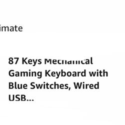 87 Keys Mechanical Gaming Keyboard with Blue Switches, Wired USB Keyboard with LED Backlit Computer Keyboard for Mac PC Laptop