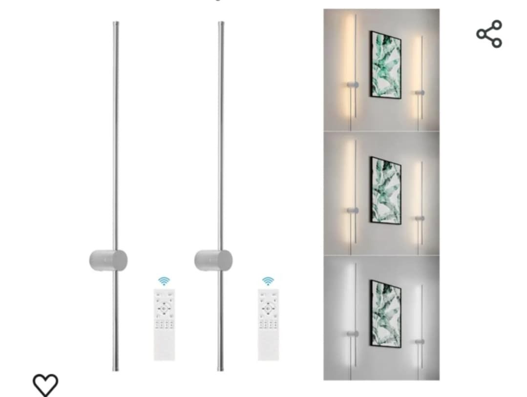 0430: Chrome Plug in Wall Light Set of 2, Modern Dimmable 39" Wall Sconce Fixtures