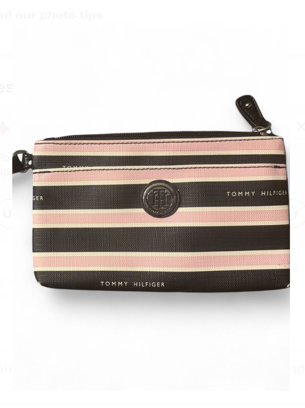 Tommy Hilfiger Pink & Brown Stripe Wristlet Clutch