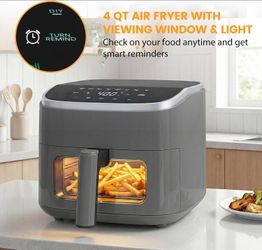 4QT Digital Air Fryer Grey Window 1500W 8 Presets AH-KZG27BS-4GY-RC New