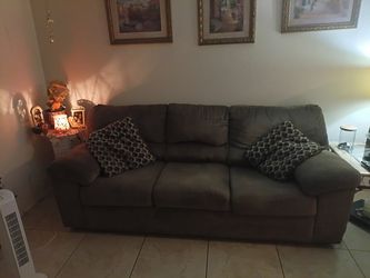 Gray Microfiber 3-Seat Sofa with Throw Pillows