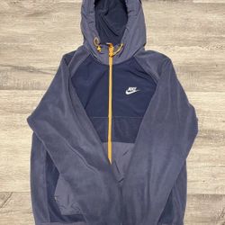 Mens Nike Polar Fleece Full Zip Hoodie Jacket Midnight Navy Orange Sz Small
