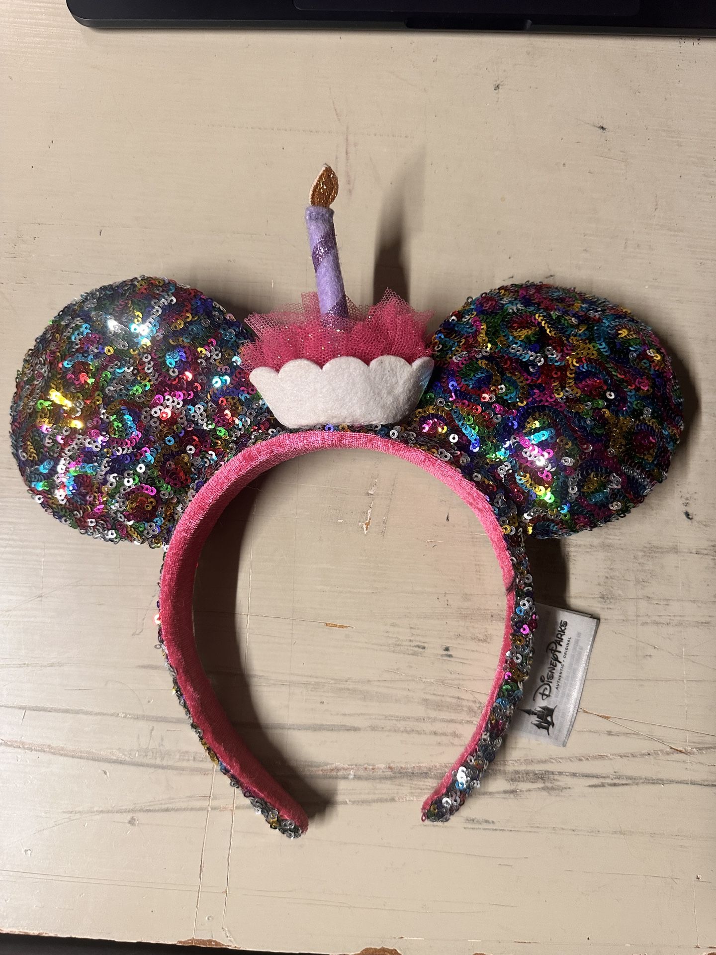 Disney Parks Happy Birthday Ears Headband with cupcake design 