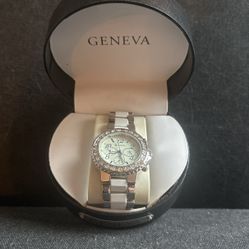 Geneva Silver Rhinestone Watch