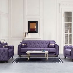 NEW PURPLE VELVET LIVING ROOM SET ! AVAILABLE IN 3 COLORS ! 