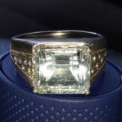 Sterling Silver Aquamarine Ring (Size 11 Mens)
