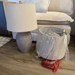 Ceramic Pot Table Lamp 23” Brown (Gray Undertones) Set Of 2