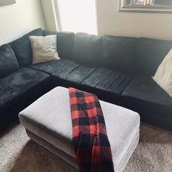 Black L Shaped Couch With Ottoman
