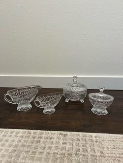 4-Piece Clear Crystal Gravy Boats & Sugar Dishes set