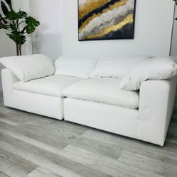 Sectional Modular 2pcs Nixon Cloud White Fabric - FREE DELIVERY 