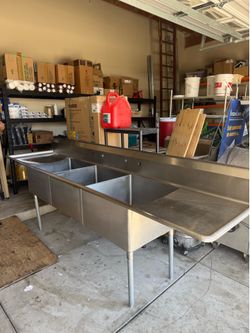 Stainless steel 3-compartment commercial kitchen sink with drainboards