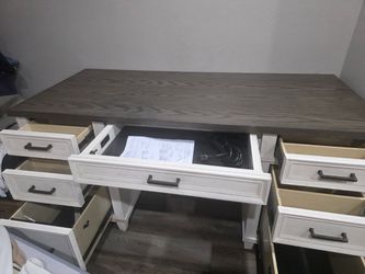 Two-Tone Wood Desk with Multiple Drawers