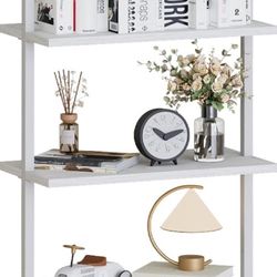 Aboxoo Ladder Shelf White Wooden Bookshelf 5-Tier Wall-Mounted Open Wood Rack