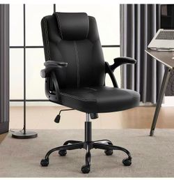 Executive Office Chair, Ergonomic PU Leather Computer Chairs, Executive Breathable Desk Chair with Padded Flip-Up Arms, 360° Swivel Rolling Chair Comf