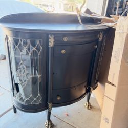 Antique Black Demilune Cabinet with Glass Door