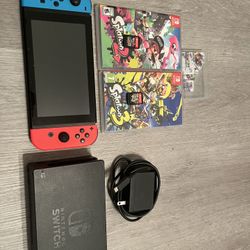 Nintendo Switch with charging port and Splatoon 2&3 with Ambio stickers 