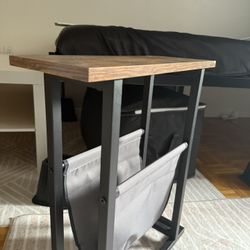 Narrow Side Table with Faux Leather Magazine Holder – Excellent Condition – $25 – Brookline Pickup