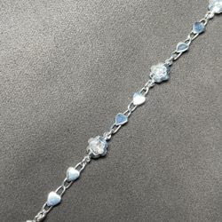 925 Sterling Silver Heart & Flower Bracelet – 7” Handmade CZ Link Design