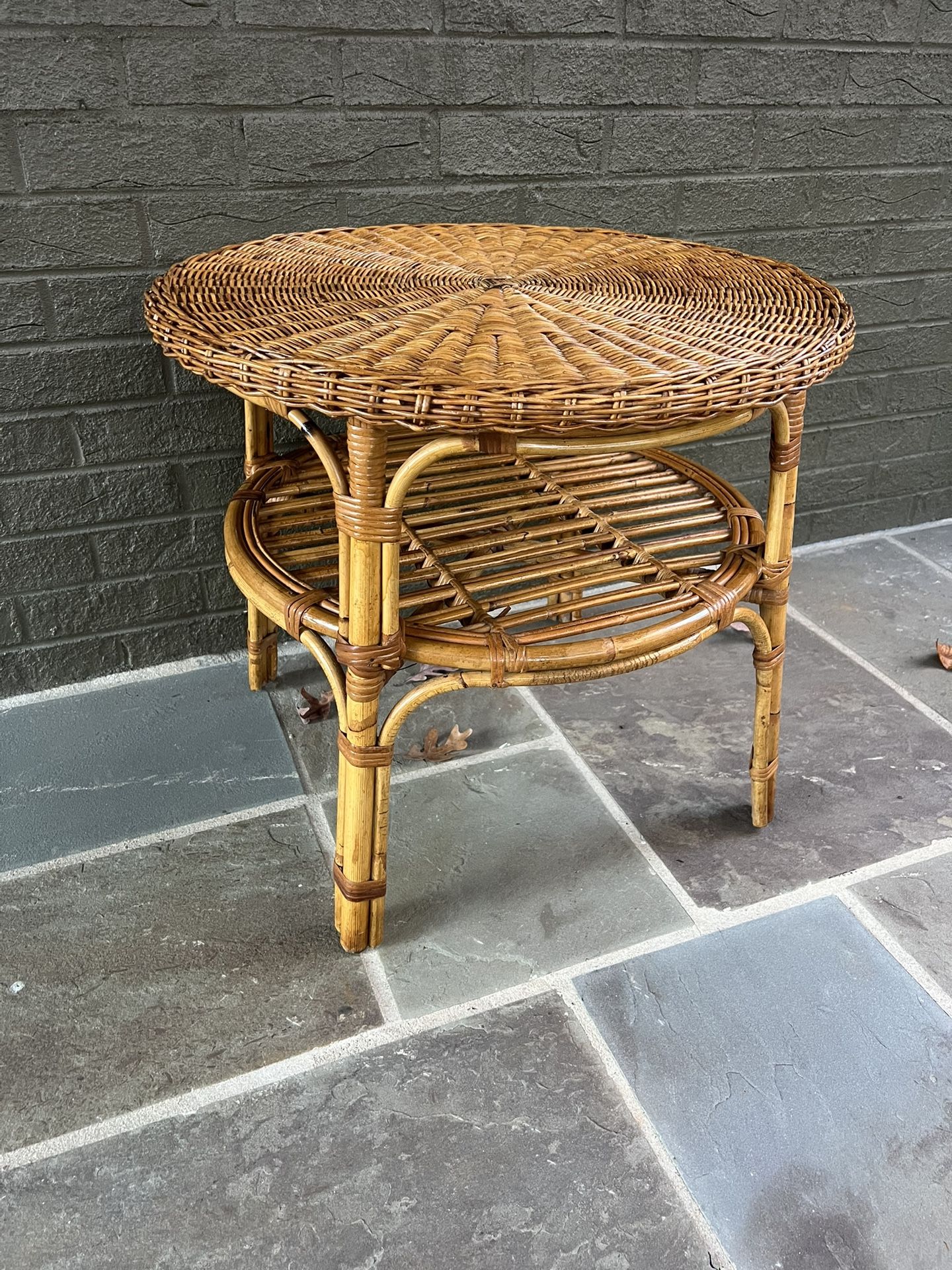 Vintage Bamboo And Rattan Two-tier Table