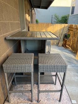 Outdoor Wicker Bar Table and Stools Set