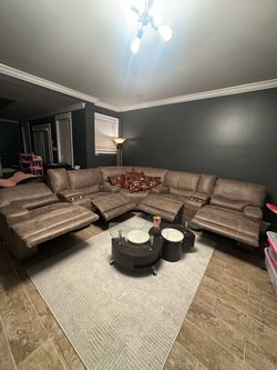 Gently Used Distressed Microfiber Reclining Sectional – Pet-Free Home