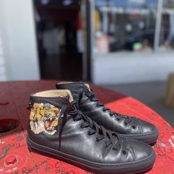 Gucci Black Leather Tiger Patch High Top Size 8